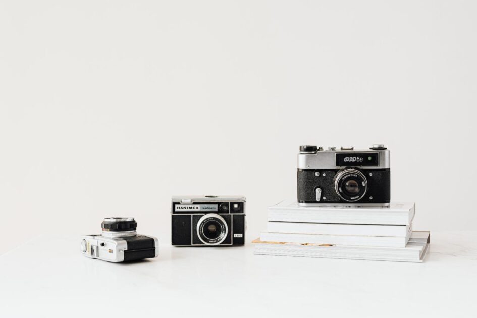 Cameras against a white background